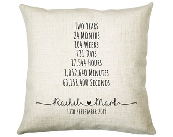 Personalised 2nd Anniversary Cotton Gift Cushion Two Years Custom Design Gift Valentines Present - Wedding Cushion Pillow Gift CS326