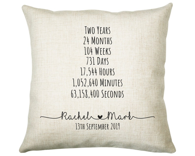 Personalised 2nd Anniversary Cotton Gift Cushion Two Years Custom Design Gift Valentines Present Wedding Cushion Pillow Gift CS326 image 1