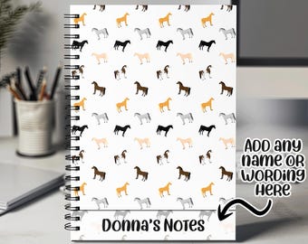Personalised Horse Notebook with Any Name or Message - Horse Lovers Equestrian Gift Idea Pad - A5 Lined Spiral Notebook for Teachers NBK018