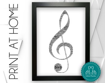 Personnalisé PRINTABLE Word Art Cadeau Musique Cadeau G Clef Cadeaux Note de musique Wall Art Wall Prints Wall Art Digital Download Prints DDPG0554