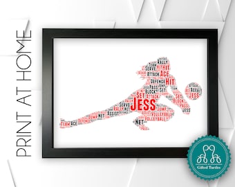 Arte de palabras de voleibol imprimible personalizado para el equipo de voleibol, regalo de pared, impresiones de pared, descarga digital, partido DDGC1181