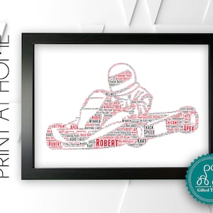 Personalised PRINTABLE Go Karting Gift Track Racing Driver Word Art - Go Kart Racer Driving Wall Art- Digital Download Prints DDNP100
