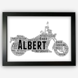 Personalised Motorcycle Gifts Word Art Wall Print - Biker Gift Motorbike Motorcyclist Gifts Prints Cruiser Biker PG0558