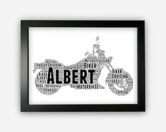 Personalised Motorcycle Gifts Word Art Wall Print - Biker Gift Motorbike Motorcyclist Gifts Prints Cruiser Biker PG0558