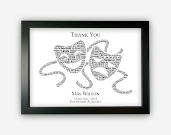 Personalised Theatre Teacher Gift Print For Theatre Drama Actor Student Musical Theatre Fan Gift Word Art Wall Room Decor Prints TA001