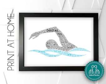 Personalised PRINTABLE Swimming Word Art Gift Swimmer Gift Wall Art Wall Prints Digital Download Gift Swim Prints Triathlon Gifts DDGC1160