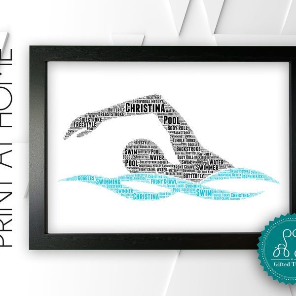 Personalised PRINTABLE Swimming Word Art Gift Swimmer Gift Wall Art Wall Prints Digital Download Gift Swim Prints Triathlon Gifts DDGC1160