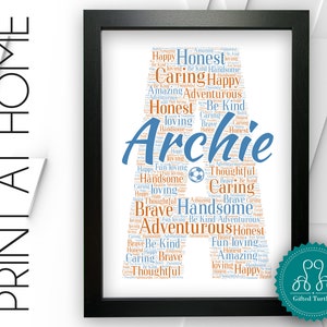 Impresión de pared personalizada con palabras para regalar con iniciales - Regalos con nombre para niños - Impresión digital personalizada con palabras - Descarga digital DDSC0157