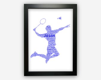 Personalised Badminton For Male Badminton Player Gift Word Art Wall Room Decor Prints GC1001