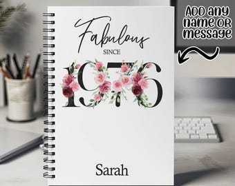 50th Birthday Gift for Women - Personalised Birthday Notebook 1976 Gift for Her - Ladies Floral Design Mum Daughter Nan Fifty BNC50NB