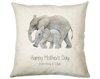 Personalised Elephant Mothers Day Mum Cushion Gift - Safari Theme Throw Pillow From Kids Son Daughter Girl Boy Mummy Mother CS128