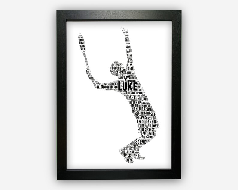 Personalised Tennis Player Gifts Tennis Word Art Wall Print Gift For Tennis Gifts For Him Player Coach Instructor Club Team Gift GC1165 image 1