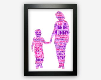 Personalised Mother And Son Mum Boy Gift Word Art Wall Room Decor Prints PG0518