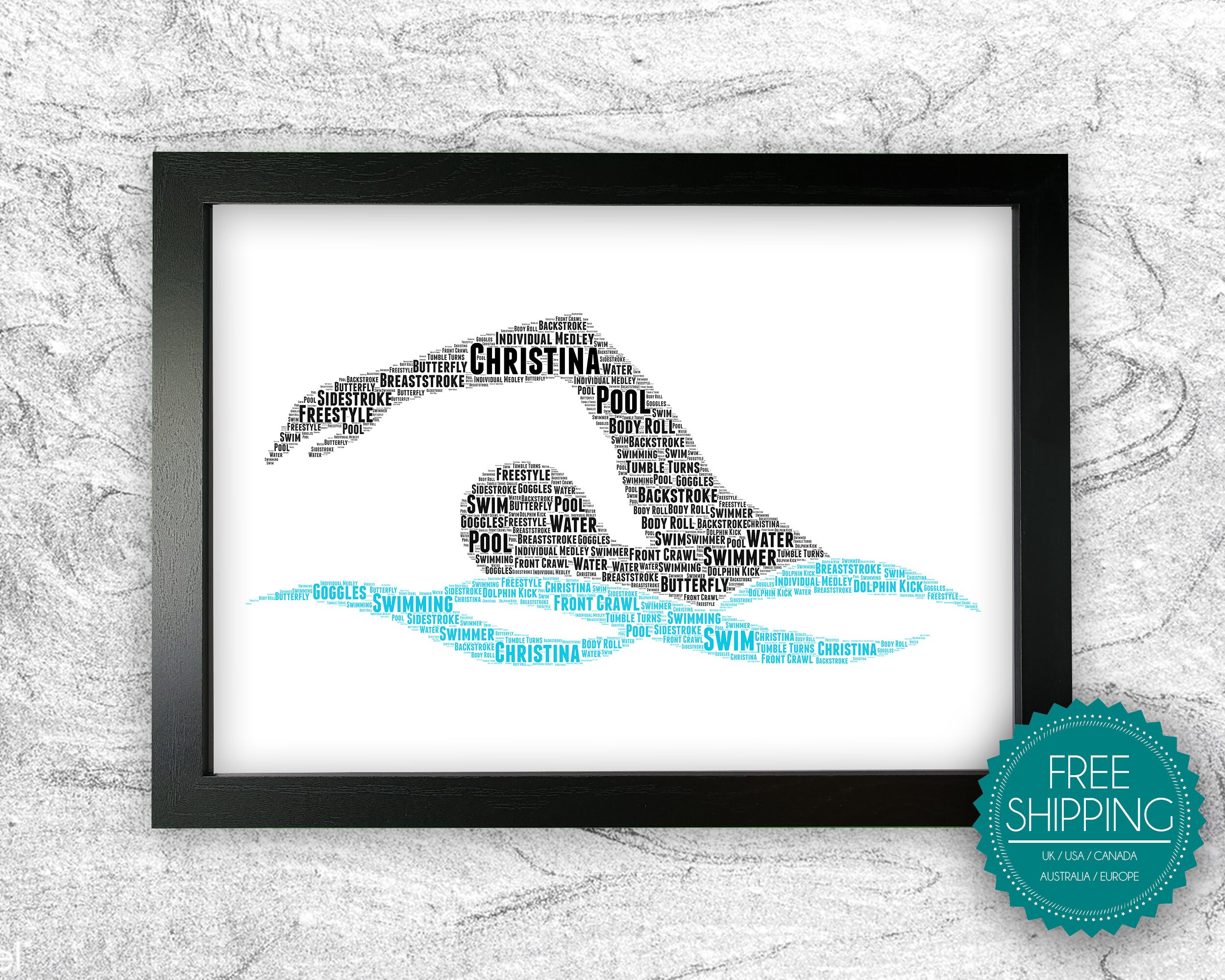 Personalised Swimming Swim Gift Word Art Wall Room Decor Etsy UK