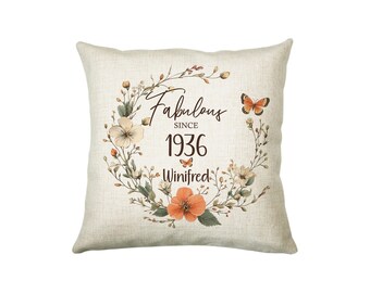 90th Birthday Gift for Women - Personalised 1936 Birthday Cushion Age 90 Gift for Her - Ladies Floral Age Design Mum Nan Gran Ninety BNL90C