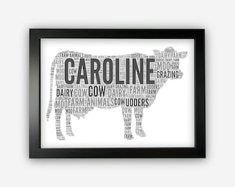 Personalised Cow Gifts Word Art Wall Print - Farm Animals Gifts Wall Decor Custom Word Cloud Wall Art A3 A4 A5 8x10 Print GC1449