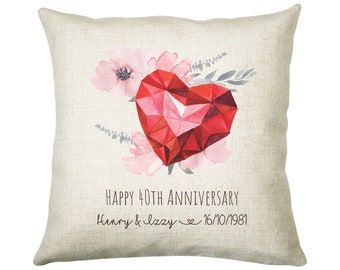 Personalised 40th Ruby Anniversary Gift Cushion 40 Years Custom Design Gift Valentines Present - Wedding Cushion Pillow Gift STC0095