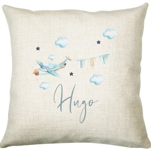 Personalised Plane Baby Boy Cushion New Baby Gift Printed Name Design - Pillow Gift For Girls Boys Nursery Bedroom Decor Gift CS261