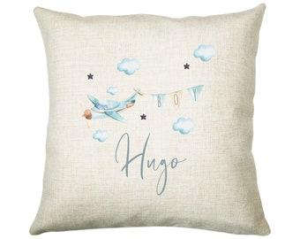 Personalised Plane Baby Boy Cushion New Baby Gift Printed Name Design - Pillow Gift For Girls Boys Nursery Bedroom Decor Gift CS261