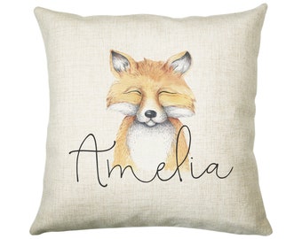 Personalised Fox Cushion Gift Printed Name Design - Cushion Throw Pillow Gift For Boys Nursery Bedroom Birthday Christmas Gift CS030