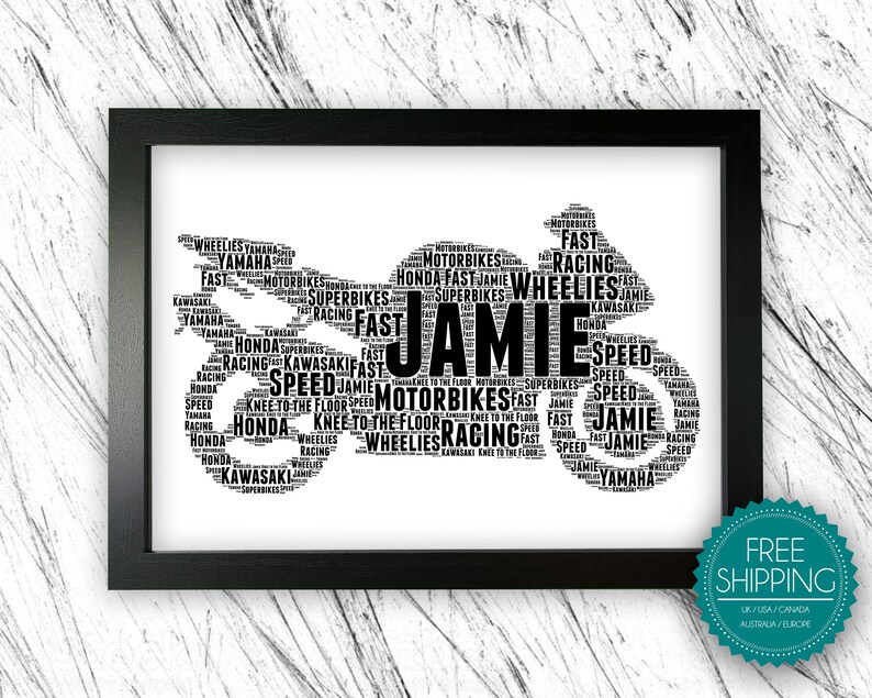 Personalised Motorcycle Gift Biker Wall Art Print Dad Gifts Etsy
