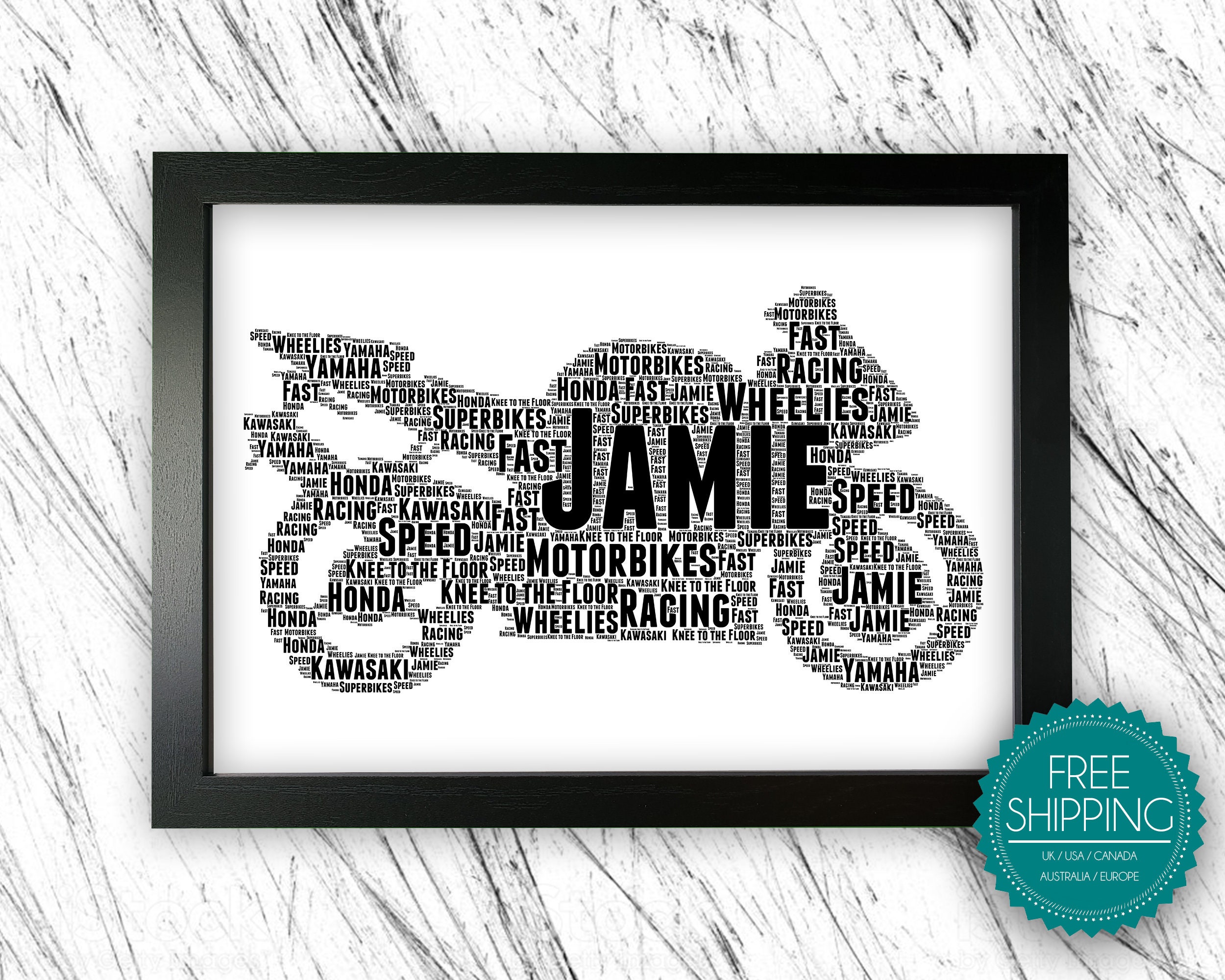 Personalised Motorcycle Gift Biker Wall Art Print Dad Gifts Etsy