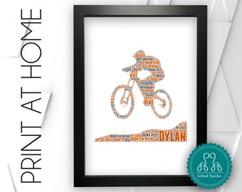 Impresión de pared personalizada e imprimible de ciclismo de montaña con palabras artísticas - Regalos para amantes de la bicicleta - Impresiones de decoración de pared para habitación - Descarga digital DDSC0090