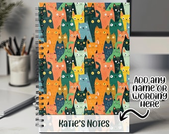 Personalised Notebook with Any Name or Message - Cat Lovers Gift Idea for Pet Lover Owner - A5 Lined Spiral Notebook for Teachers NBK010