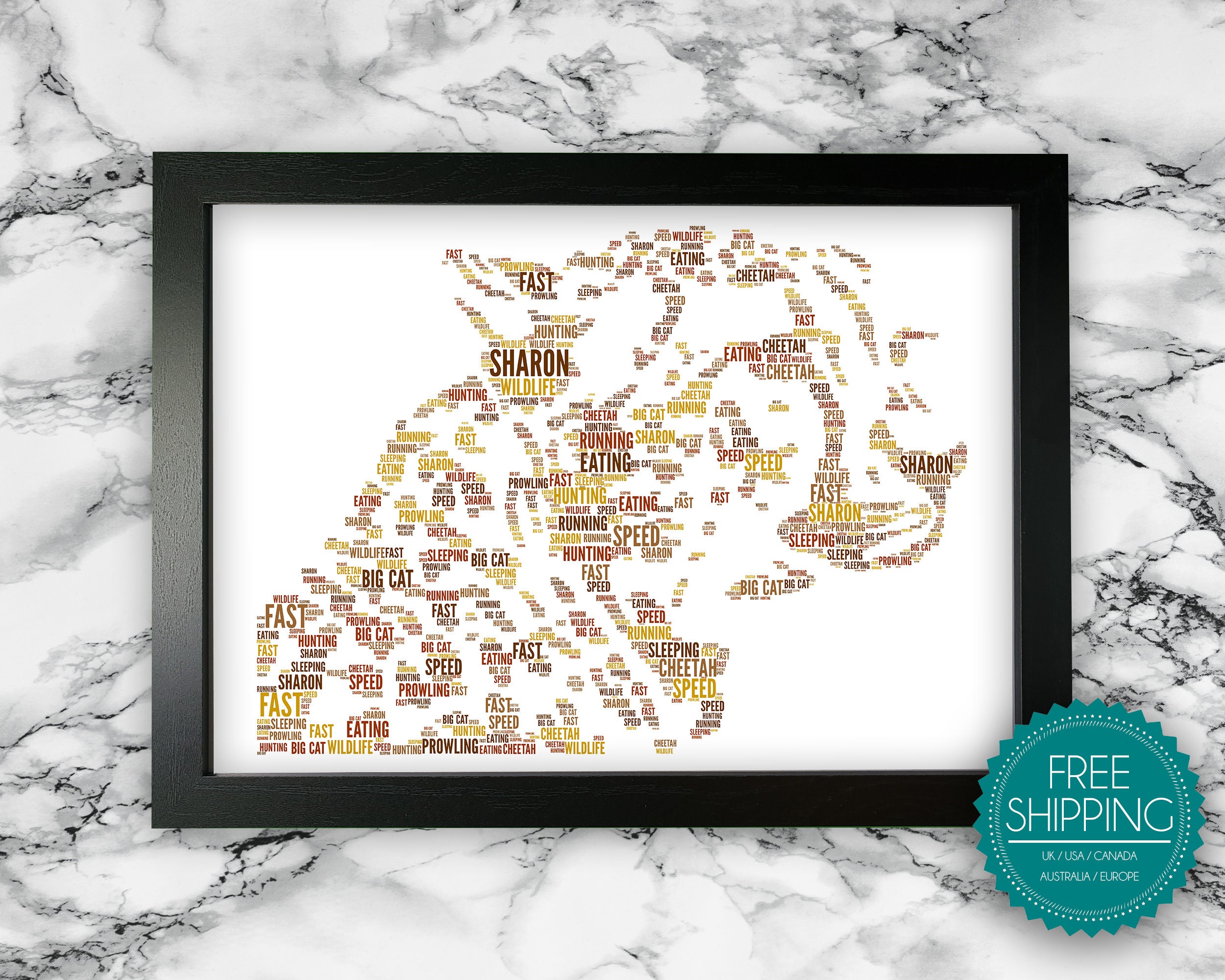 Personalised Cheetah Gifts Word Art Wall Print Big Cat Gifts Etsy