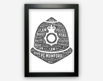 Personalised Police Officer Gifts - UK Policeman Hat Word Art Wall Print - Constable Sergeant PC Policeman Gifts For Men Male Police GC1303