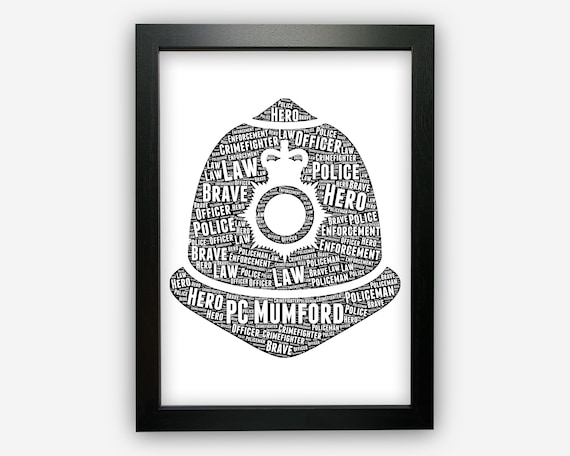 Personalised Police Officer Gifts - UK Policeman Hat Word Art Wall Print - Constable Sergeant PC Policeman Gifts For Men Male Police GC1303