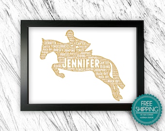 Personalised Horse Rider Gift Horse Showjumping Equestrian Gift - Cross Country Rider Jumping Gift - Word Art Wall Room Decor Prints GC1302