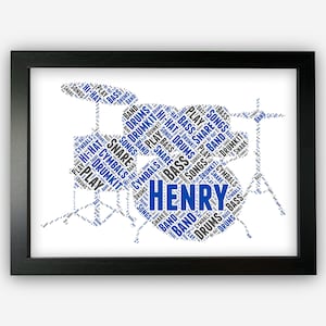 Personalised Drummer Gifts For Drums Player Musician Gift Rock Band Member Drum Drummers Gift Wall Prints Wall Art Wall Decor Gift PG0047 image 1