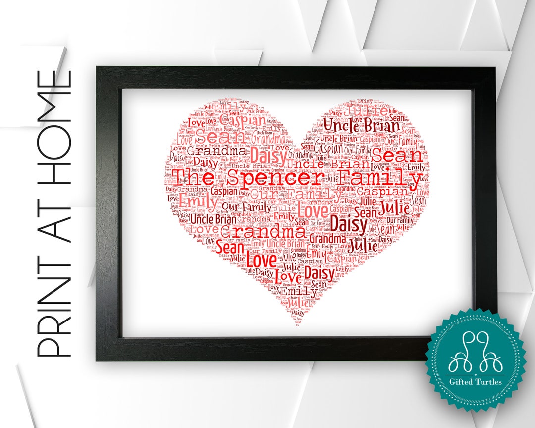 Personalised PRINTABLE Word Art Gift Heart Gifts Family Gifts Print