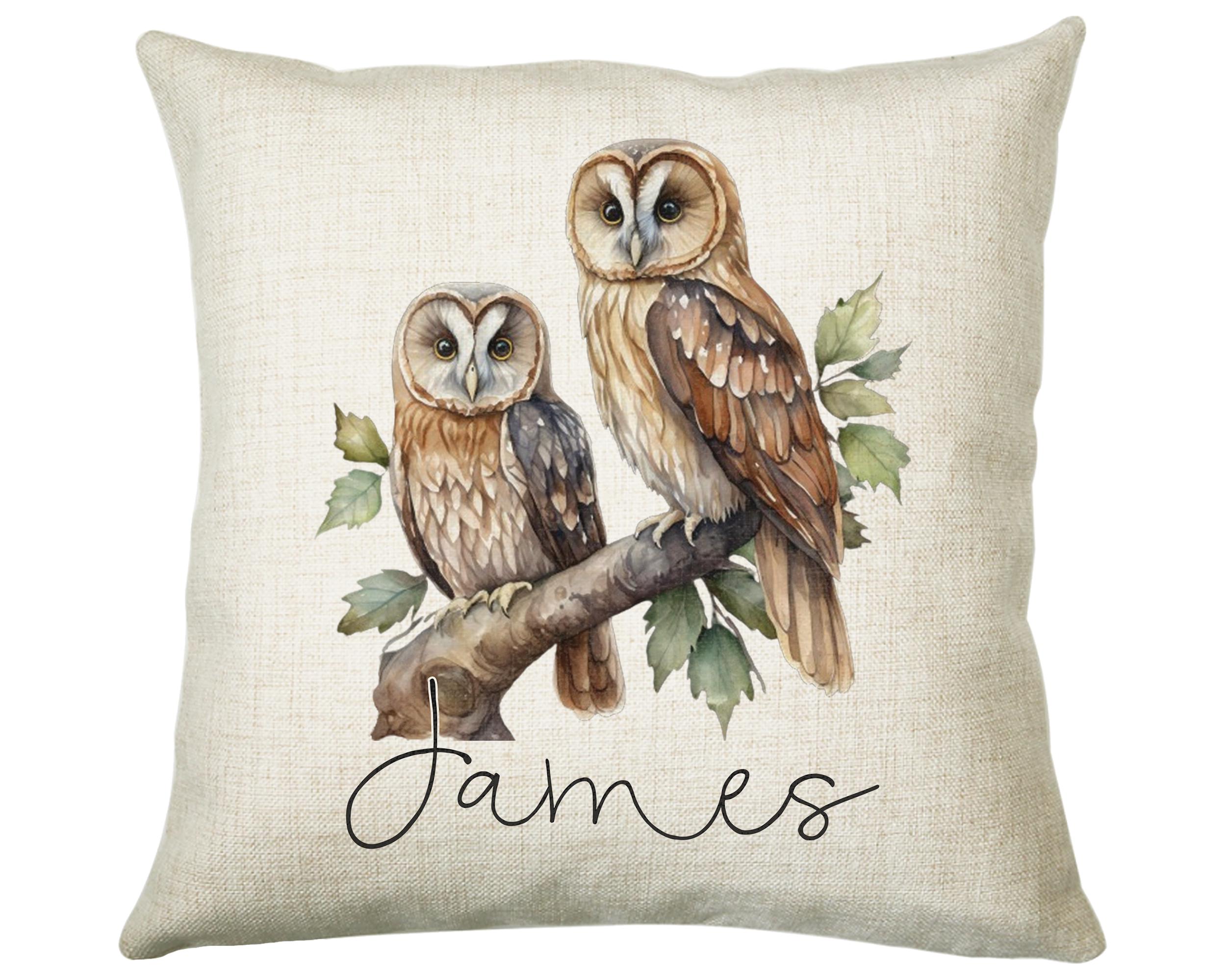 Personalised Owl Cushion Gift Printed Name Design - Cushion Throw Pillow for Him Her - Wild Birds of