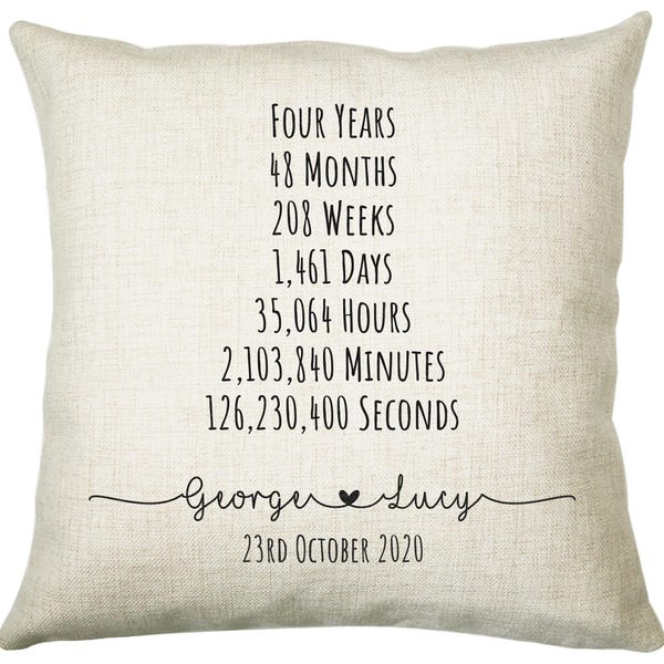 Personalised 4th Anniversary Cotton Gift Cushion Four Years Custom Design Gift Valentines Present - Wedding Cushion Pillow Gift CS469