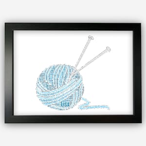 Personalised Knitting Yarn Ball Knit Gift Word Art Wall Room Decor Prints NP121