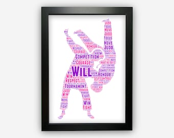 Personalised Judo Throw Martial Arts Print Sports For Self Defence Gift Word Art Wall Room Decor Prints GC1100