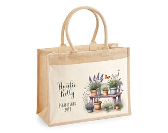 Aunty Gift Personalised Jute Bag - Auntie Birthday Gift Floral Tote Bag Gift for Her Family Friend - Custom Shopping Market Tote Bag BT010