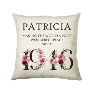 80th Birthday Gift for Women - Personalised 1946 Birthday Cushion Age 80 Gift for Her - Ladies Floral Age Design Mum Nan Gran Eighty BND80C