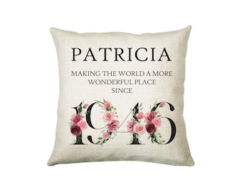 80th Birthday Gift for Women - Personalised 1946 Birthday Cushion Age 80 Gift for Her - Ladies Floral Age Design Mum Nan Gran Eighty BND80C