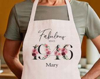 80th Birthday Gift for Women - Personalised Apron Happy Birthday 1946 80 Gift for Her - Ladies Floral Design Mum Nan Nanny Eighty BNC80AP