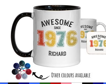 50th Birthday Gift for Men - Awesome Since 1976 Personalised Coffee Mug Coaster Age 50 Gift for Him - Retro Number Design Dad Brother BNG50M