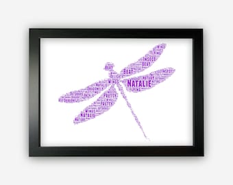 Personalised Dragonfly Gift Word Art Wall Room Decor Prints NP080