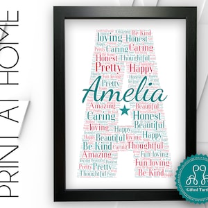 Impresión de pared personalizada con palabras para regalar con iniciales - Regalos con nombre para niña - Impresión digital personalizada con palabras - Descarga digital DDSC0156