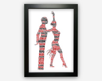 Personalised Salsa Dance Partners Latin Dancer Gift Word Art Wall Room Decor Prints PG0072