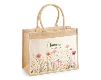 Mummy Gift Personalised Jute Bag -  Mothers Day Gift Floral Tote Bag Gift for Mum Mama - Custom Shopping Market Bag - Mummy Bag BT001