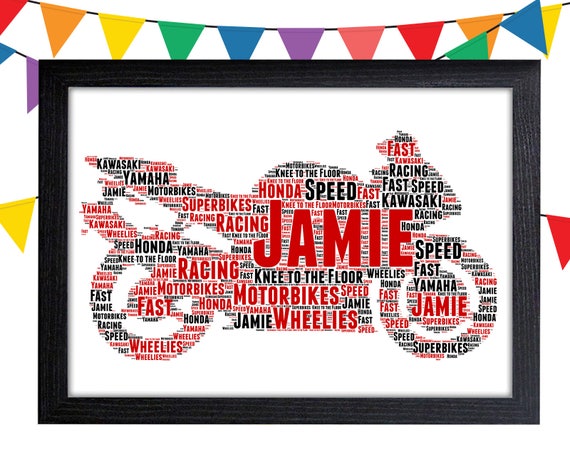 Motorcycle Gifts Personalised Word Art Gift Wall Art Wall | Etsy