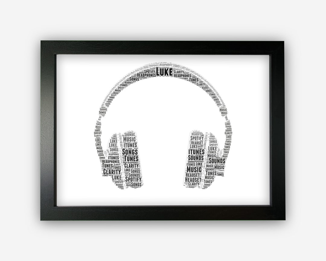 Personalised Headphones Gifts Word Art Wall Print Music Gamer Gifts