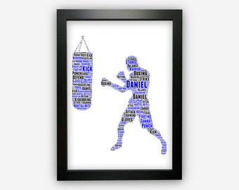 Personalised Word Art Gift Kickboxing Punchbag Gifts Kickboxer Print Gift For Boxing Lover Wall Prints Wall Art Gift GC1028